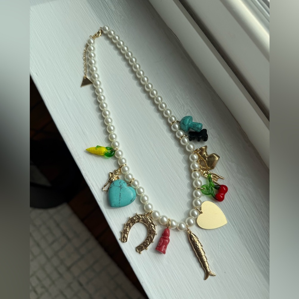 Pearl and Gold Heart Charm Necklace